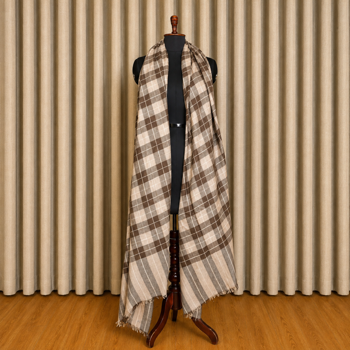 Brown Checked Pure Pashmina Shawl by Kashlure