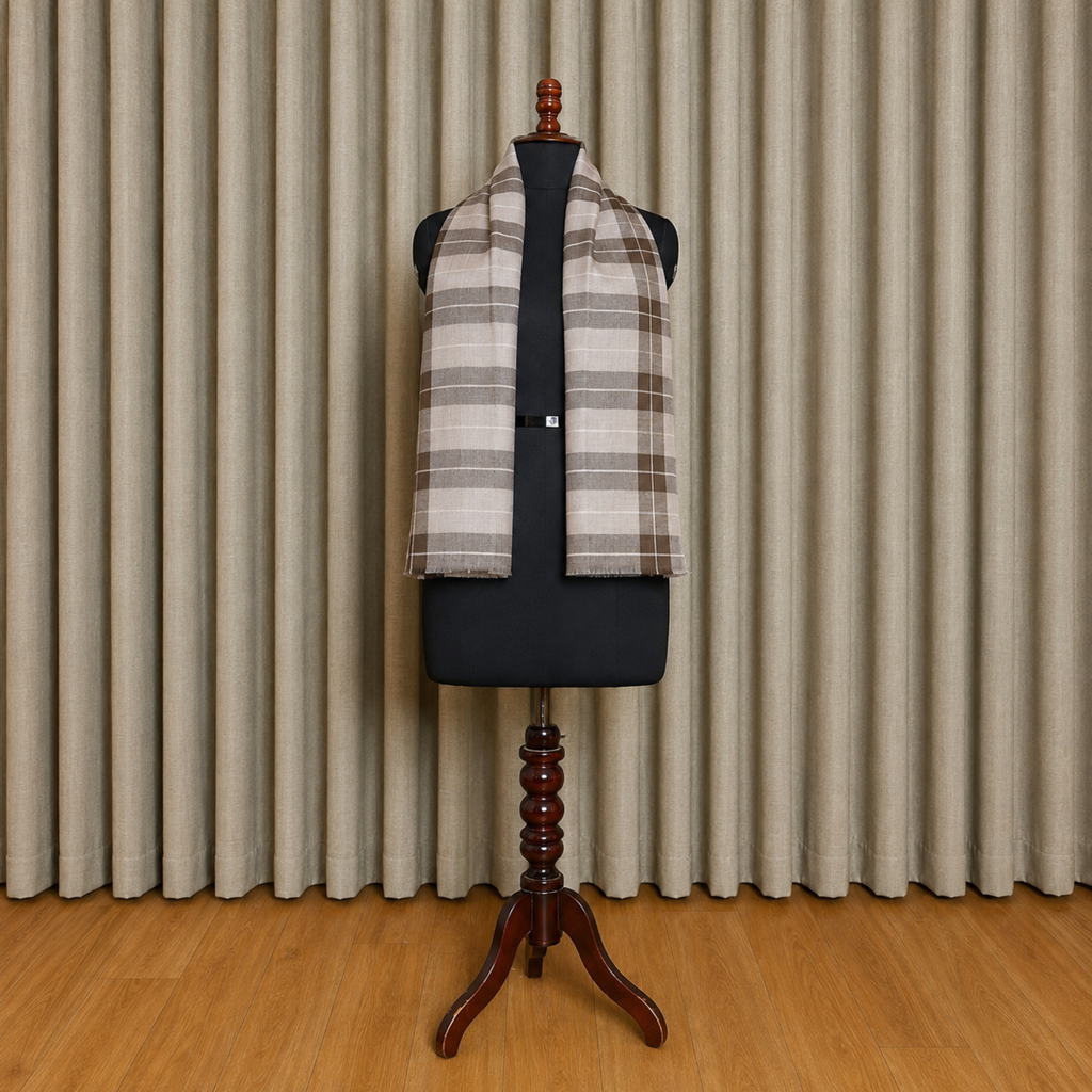 Brown Checked Pure Pashmina Shawl by Kashlure