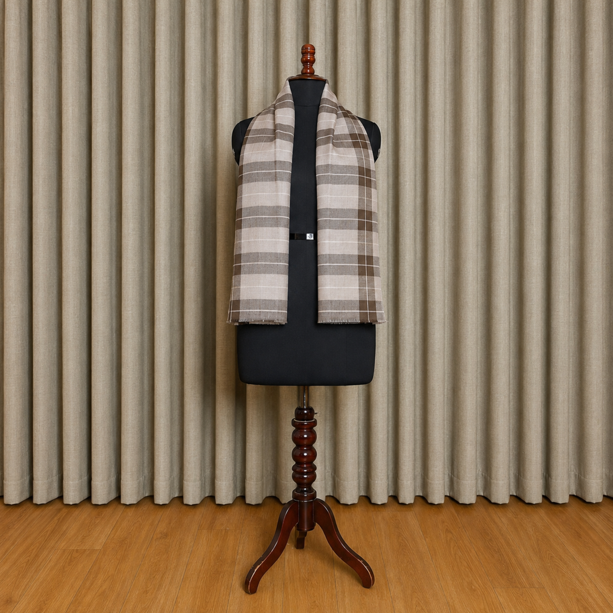 Brown Checked Pure Pashmina Shawl by Kashlure