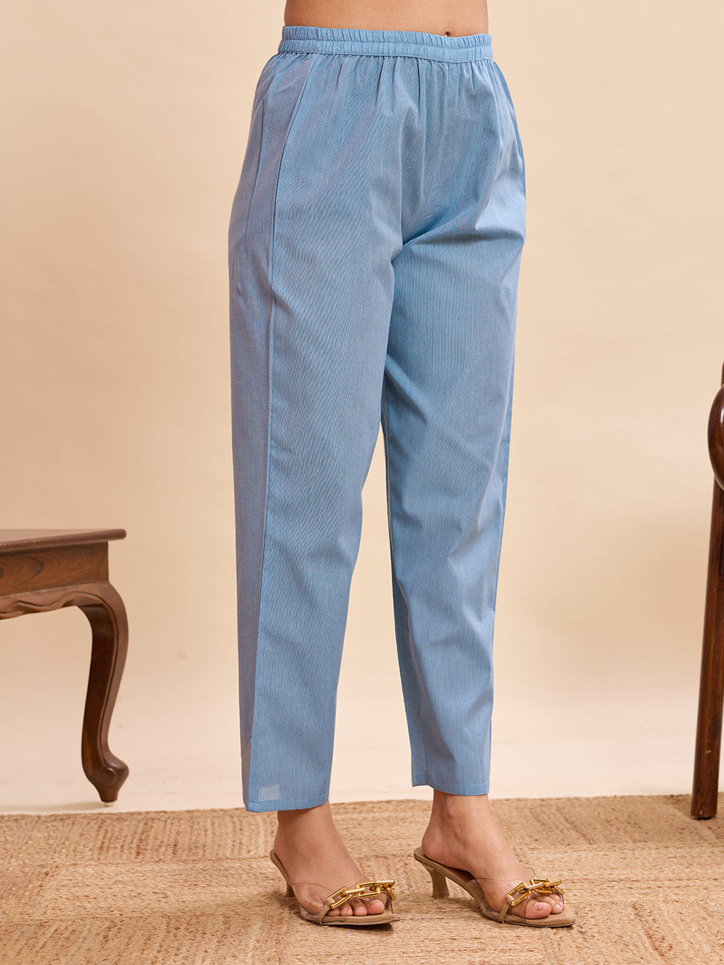 Serene Powder Blue Embroidered Cotton-Linen Kurta Set with Dupatta – 3 Piece Suit