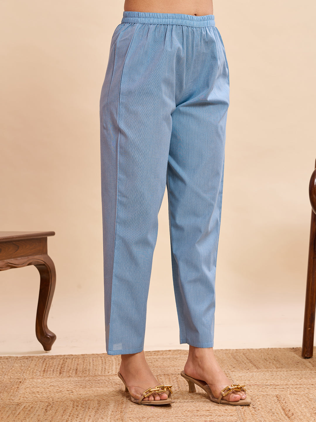 Serene Powder Blue Embroidered Cotton-Linen Kurta Set with Dupatta – 3 Piece Suit