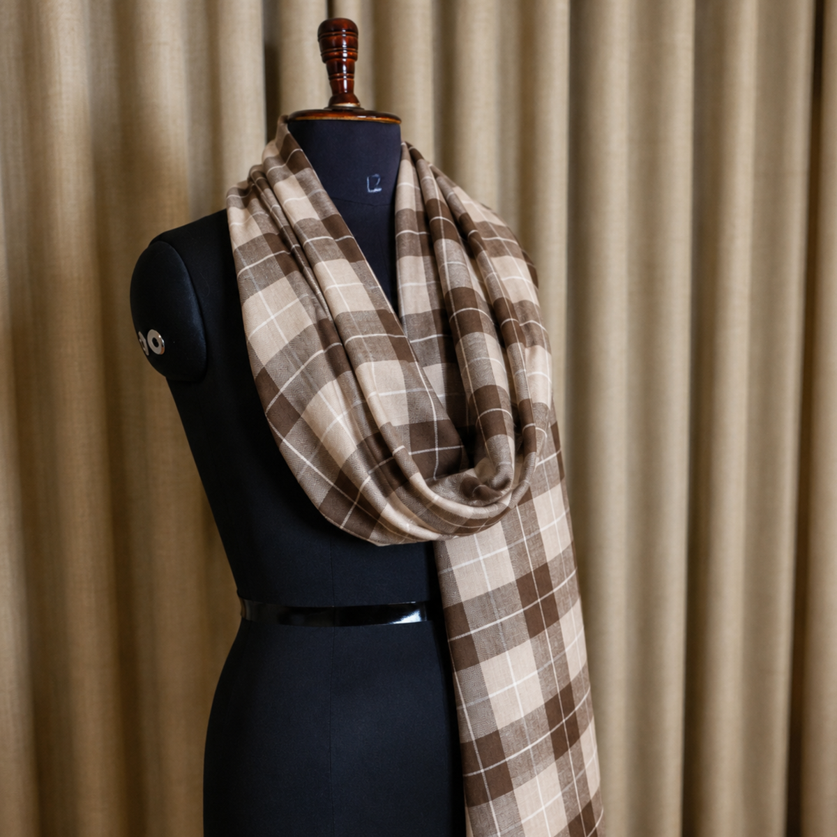 Brown Checked Pure Pashmina Shawl by Kashlure