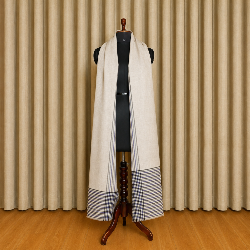 Kashlure Pure Pashmina Shawl with Striped Border