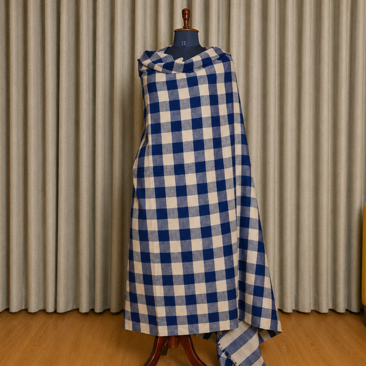 Premium Blue Check Pure Pashmina Shawl | Kashlure
