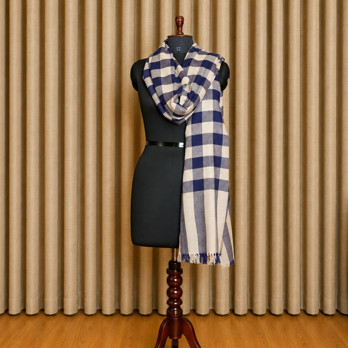 Premium Blue Check Pure Pashmina Shawl | Kashlure