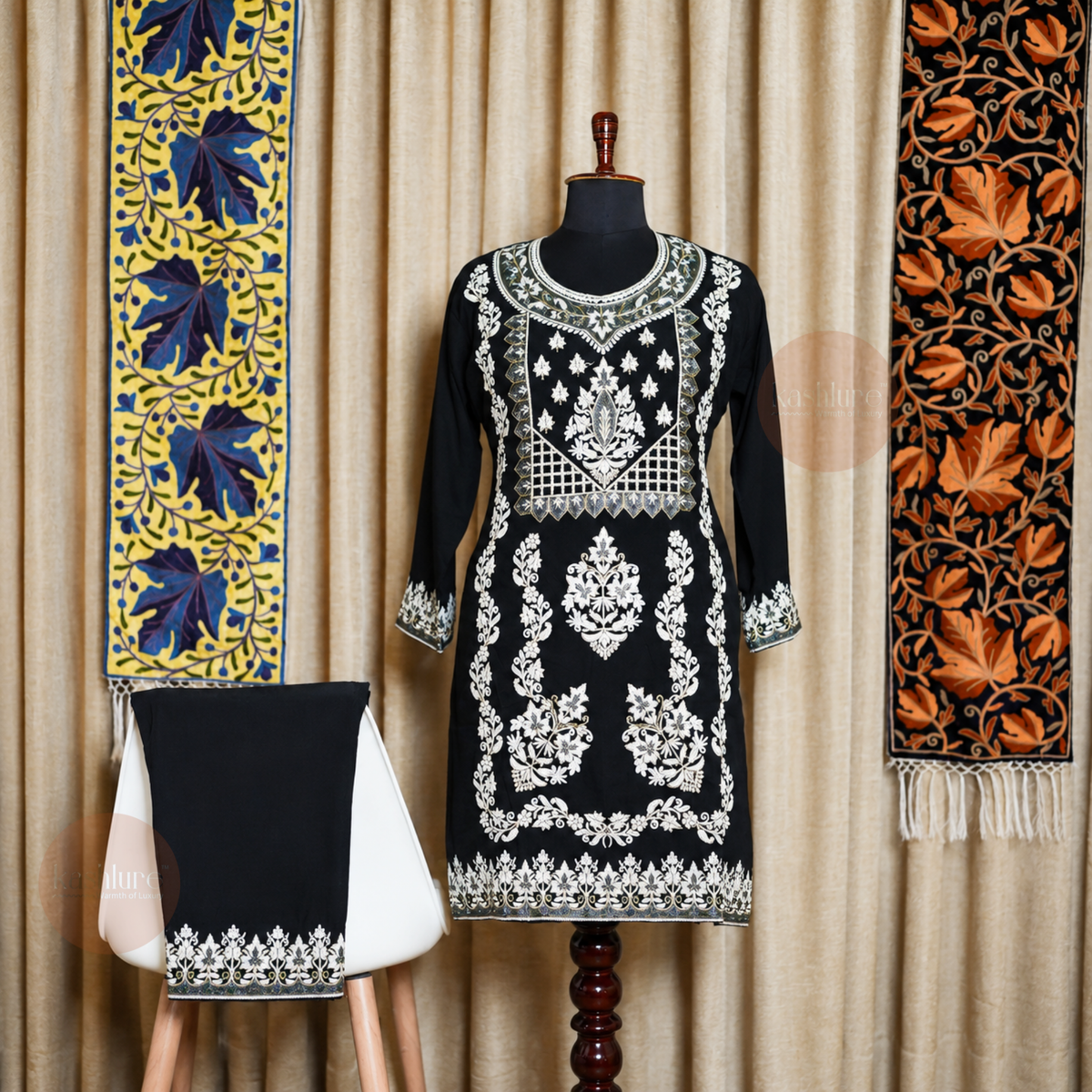 Royal Blue Kashmiri Aari Embroidery Kurta with Palazzo Co-Ord Set | Kashlure