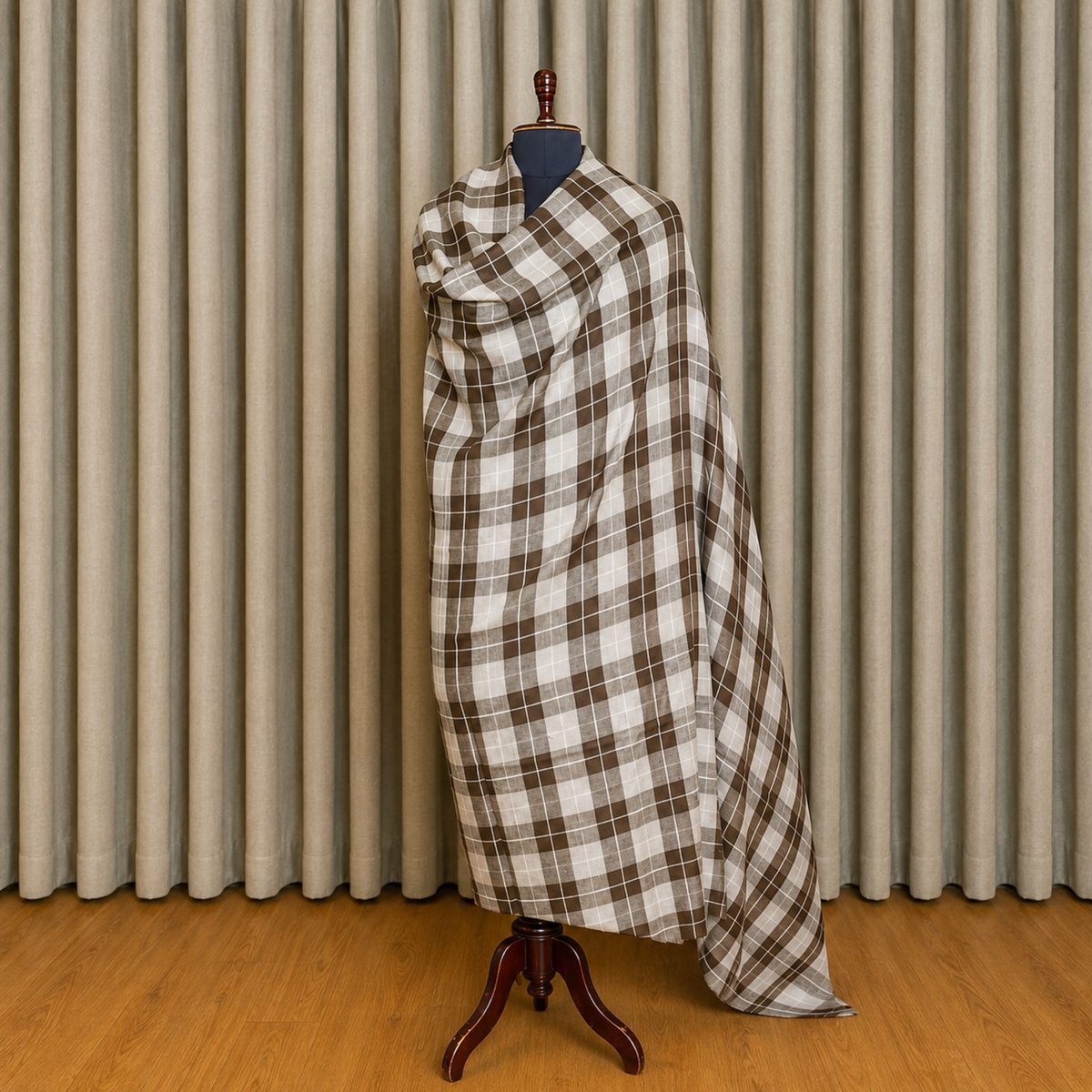 Elegant Pure Pashmina Brown Checked Scarf | Kashlure