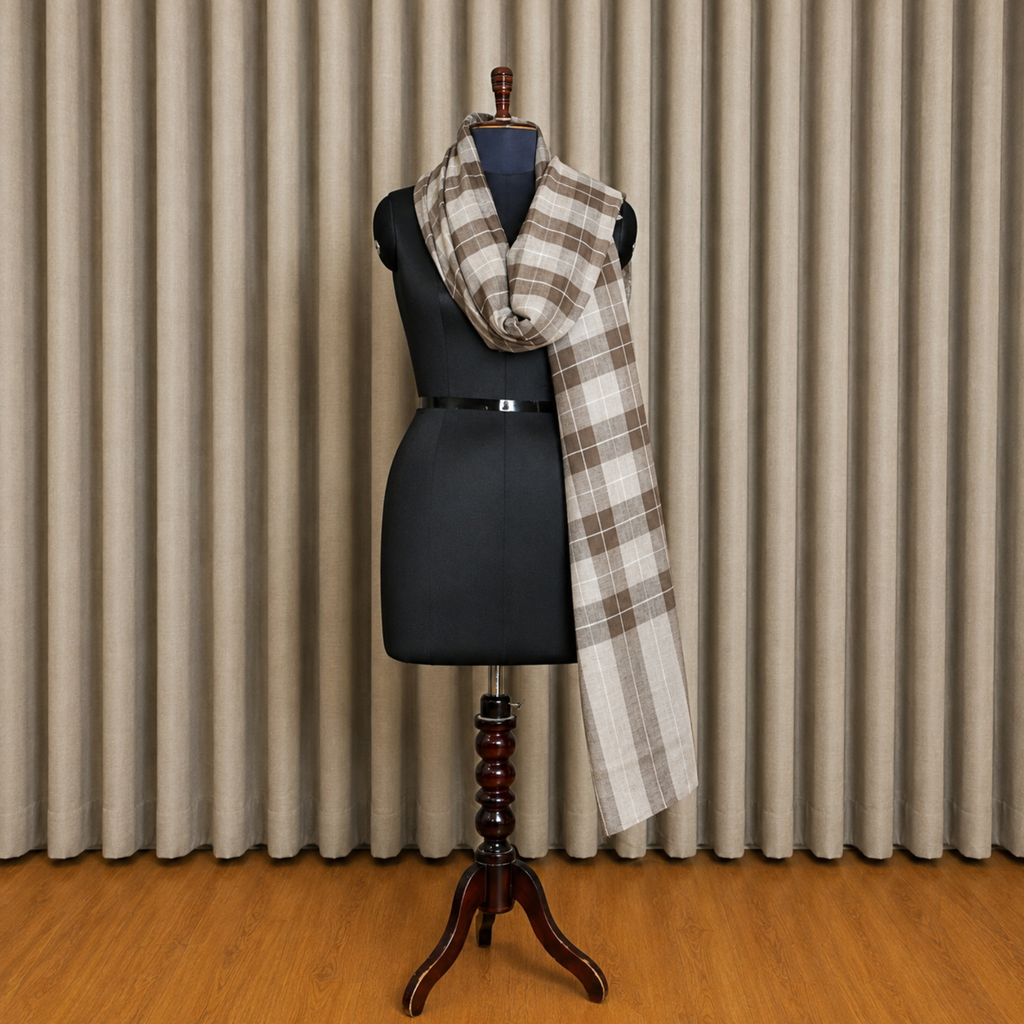 Elegant Pure Pashmina Brown Checked Scarf | Kashlure