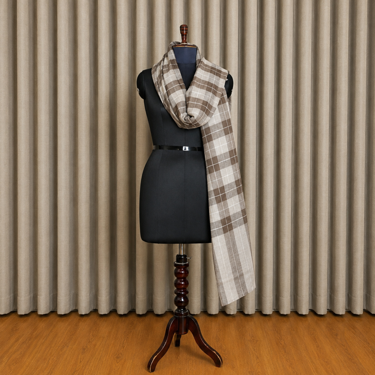 Elegant Pure Pashmina Brown Checked Scarf | Kashlure