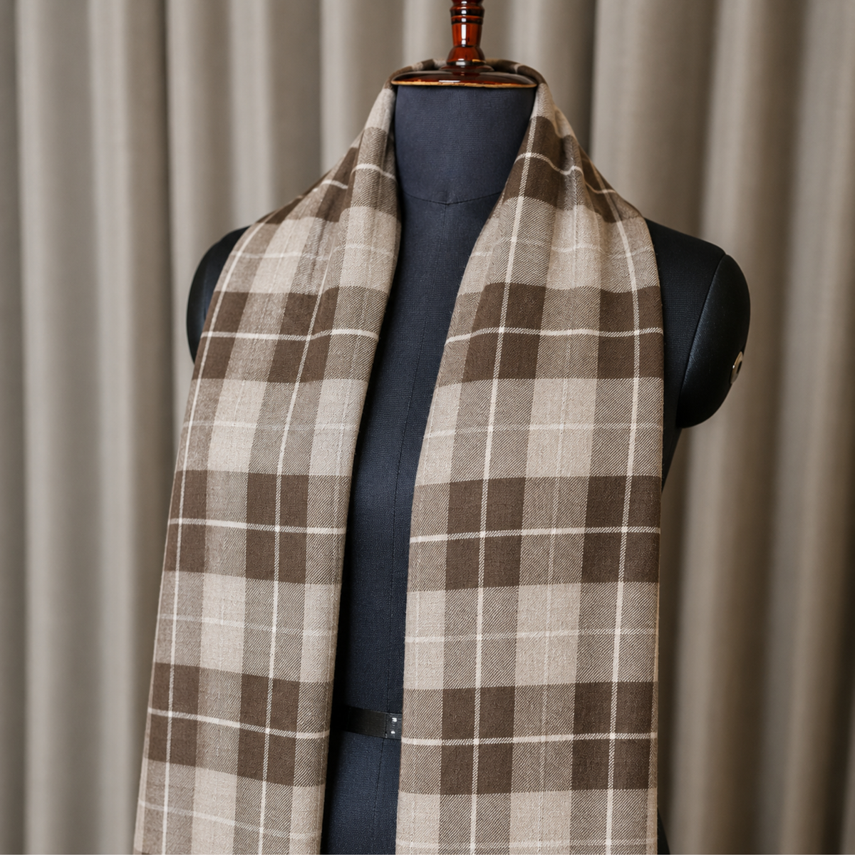 Elegant Pure Pashmina Brown Checked Scarf | Kashlure