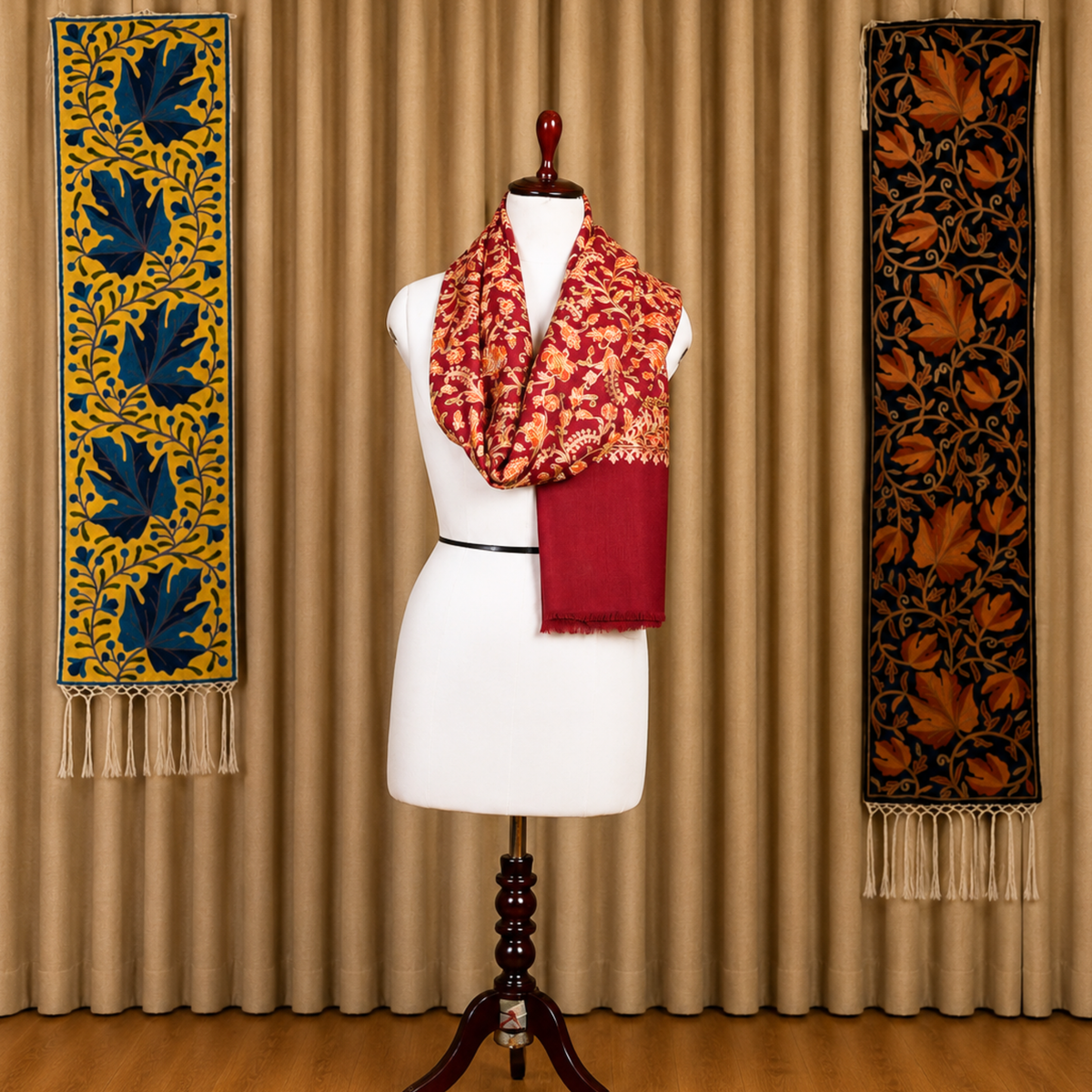 Off-White Floral Aari Work Pure Kashmiri Wool Shawl