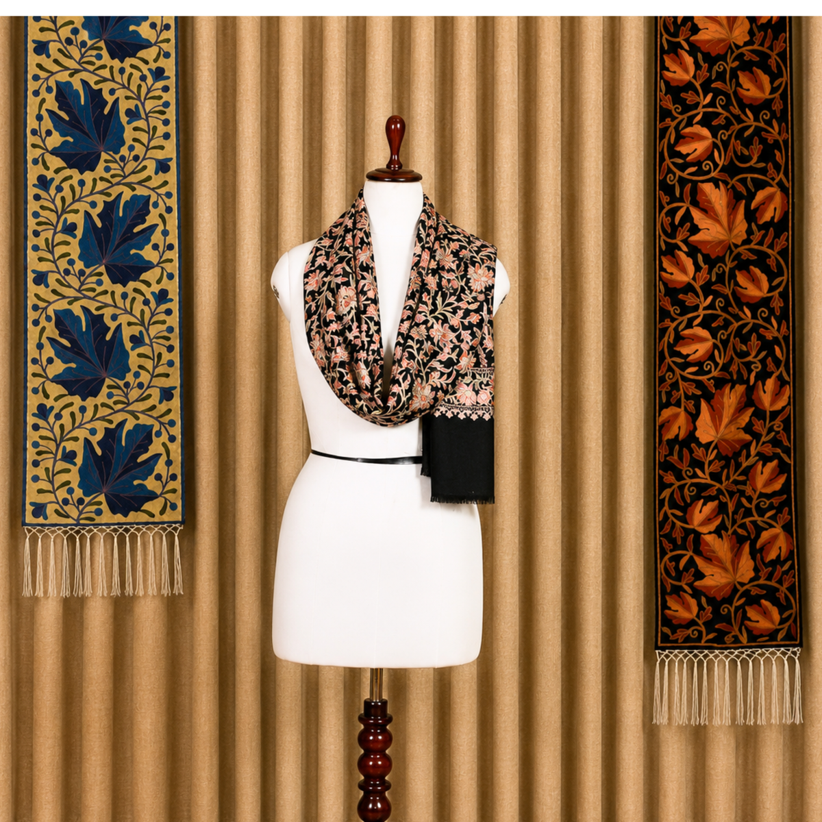 Off-White Floral Aari Work Pure Kashmiri Wool Shawl