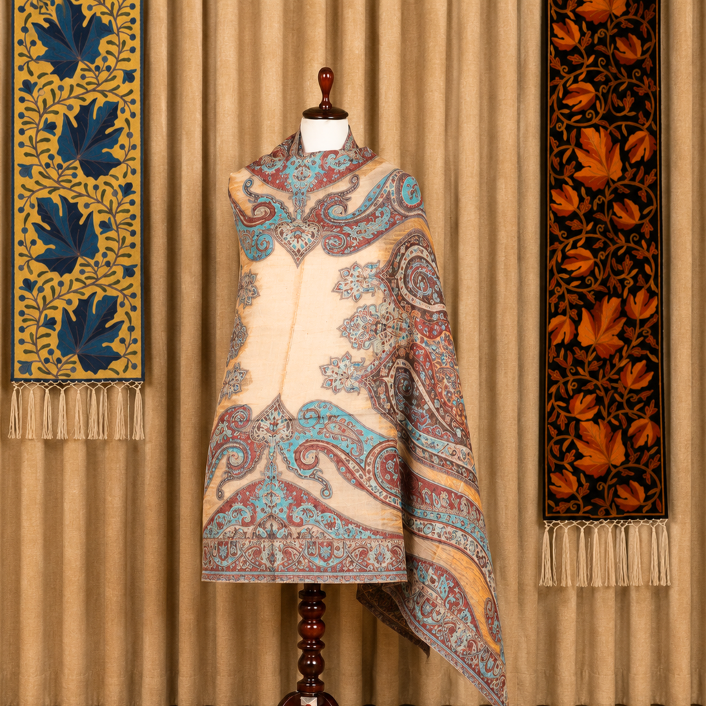 Kashlure Cream Beige Kashmiri Wool Kani Shawl