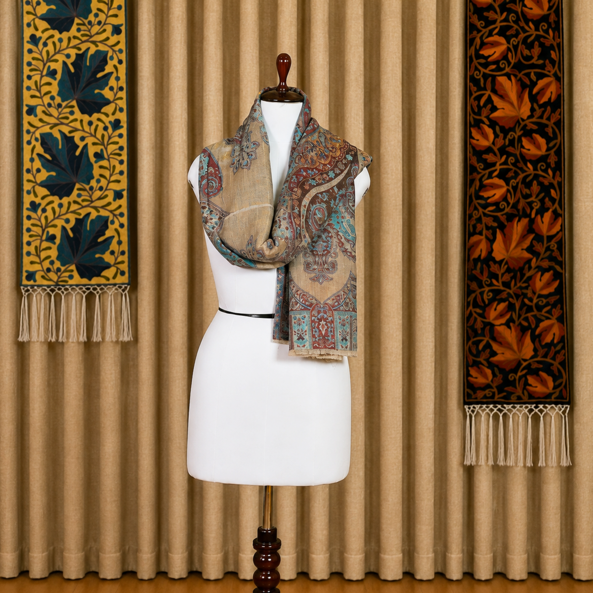 Kashlure Cream Beige Kashmiri Wool Kani Shawl