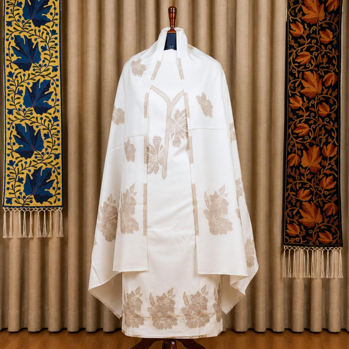 Off-White and Beige Floral Kani Kashmiri Suit Set