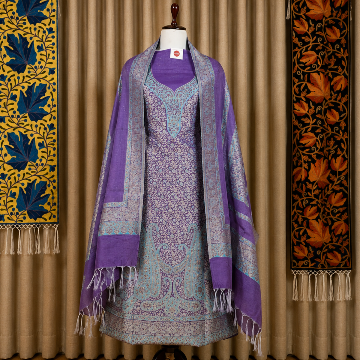 Kashmiri Suit Set with Fine Silk Embroidery
