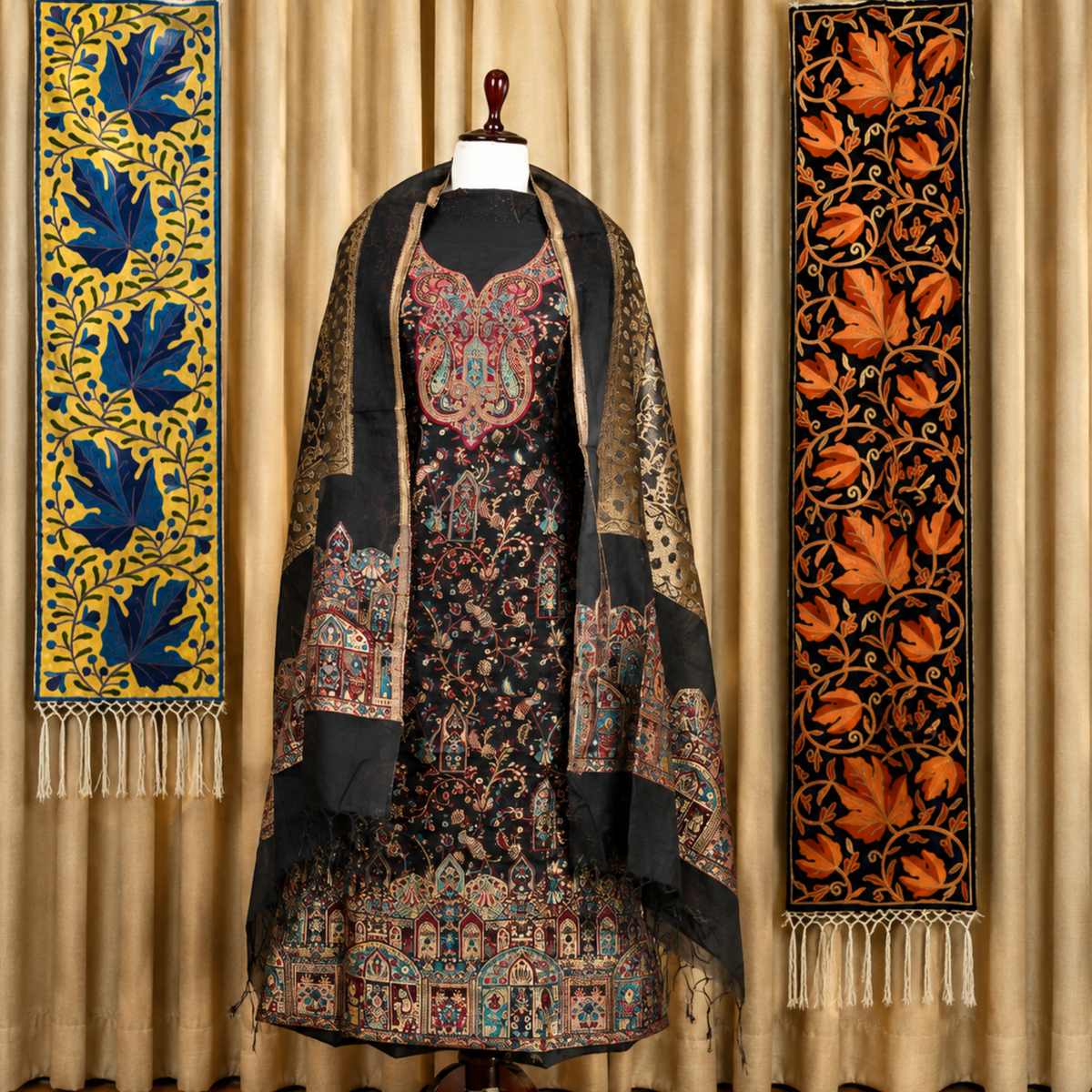 Kashmiri Suit Set with Fine Silk Embroidery