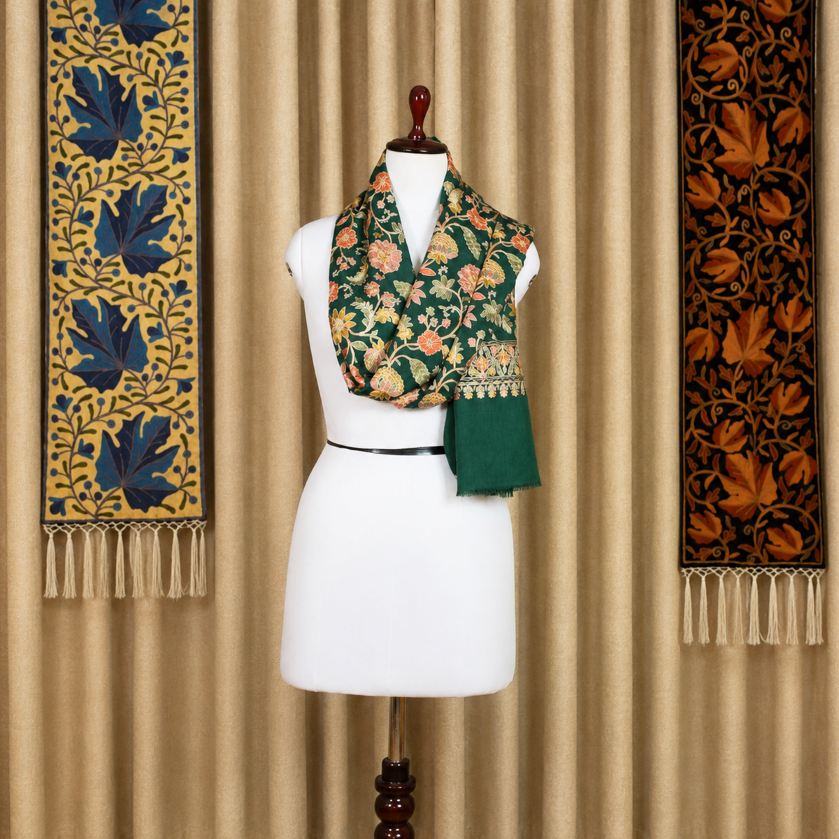 Off-White Floral Aari Work Pure Kashmiri Wool Shawl