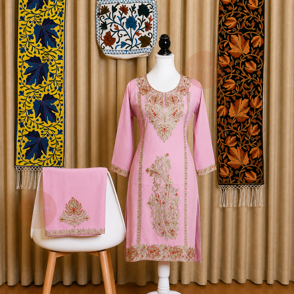 Aari Embroidered Kurta with Palazzo Co-Ord Set | Kashlure