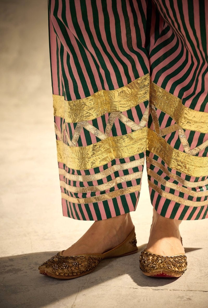 Ivory Kaftan Kurta with Hand-Embellished Striped Palazzo Set