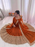 Luxury Rust Orange Crape Silk Anarkali Set with Grand Gold Gota Patti Border