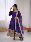 Royal Purple Crape Silk Anarkali Set with Grand Gold Gota Patti Border