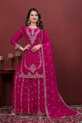 Premium Silk Sharara Set in Hot Pink – Festive Handwork Suit