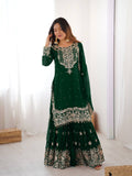 Midnight Indigo Georgette Sharara Set with Mirror-Work Embroidery